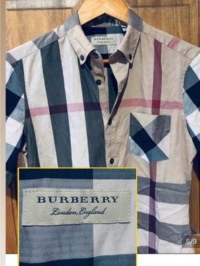 BURBERRY LONDON Plaid Short Sleeve Button Down Shirt